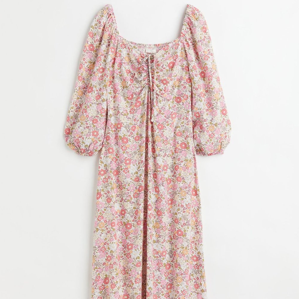 H&M Floral Puff-sleeved Midi Dress Size XL